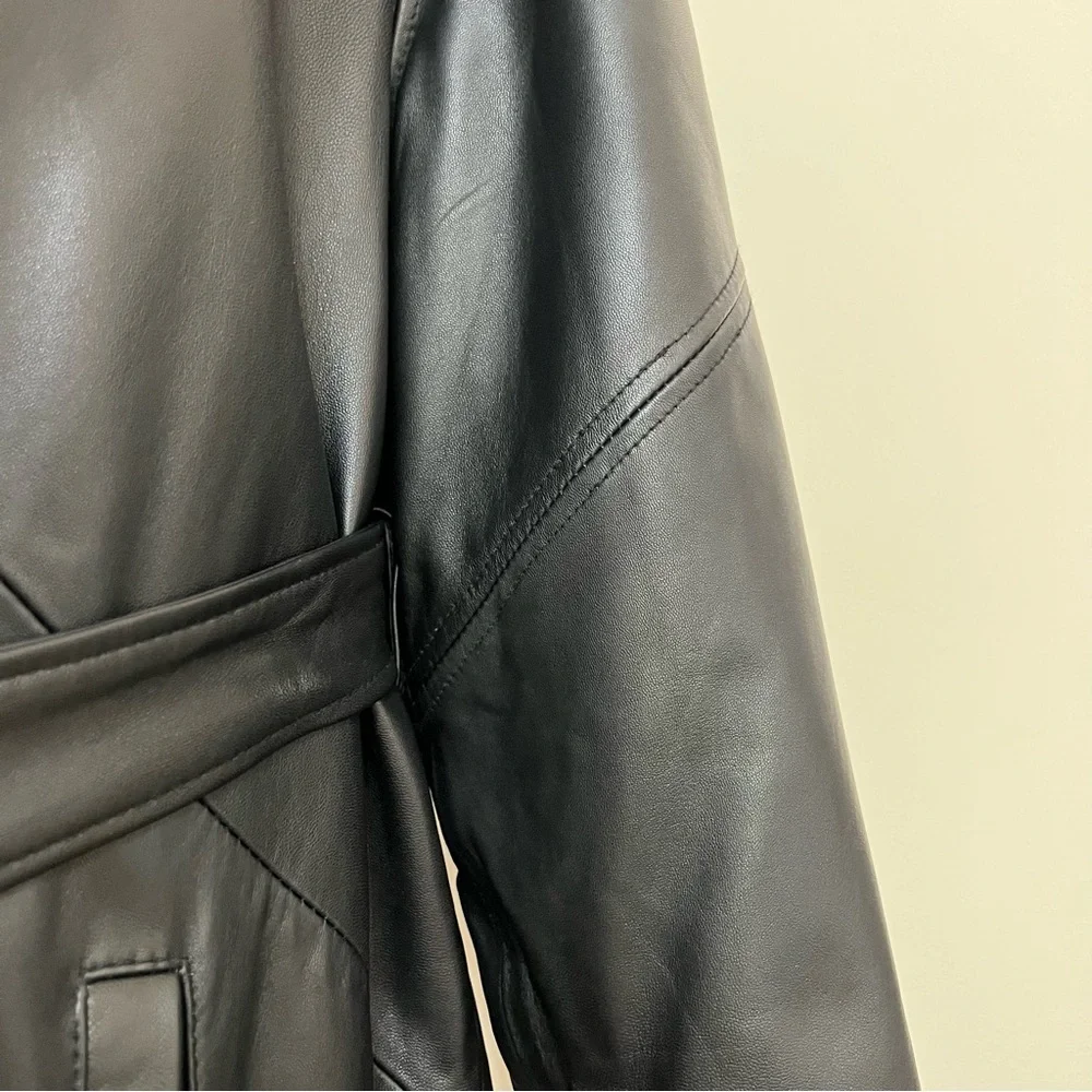 Long Leather Coat w/Sheepskin Collar - Picture 10 of 16